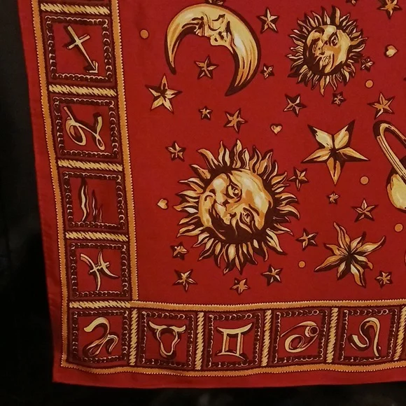 Gianni Versace Red Zodiac 100% Silk Scarf Not Signed (Design By Brand) Appr. 34" - Picture 2 of 7